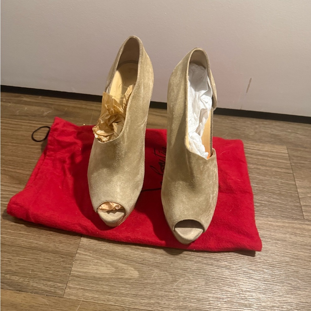 Christian Louboutin Gold Peep-Toe Booties